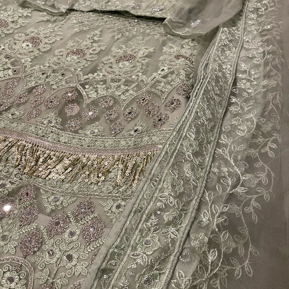 Designer Green Lehenga with sequins and mirror work - Picture 6 of 8